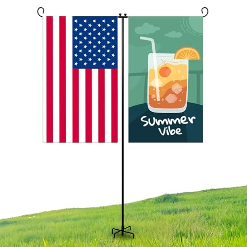ESTTOP Heavy Duty Garden Flag Holder Stand Metal Iron Stand with 5 Prong Base for Double Flags Suitable for Outside or Garden Patio Yard Decor