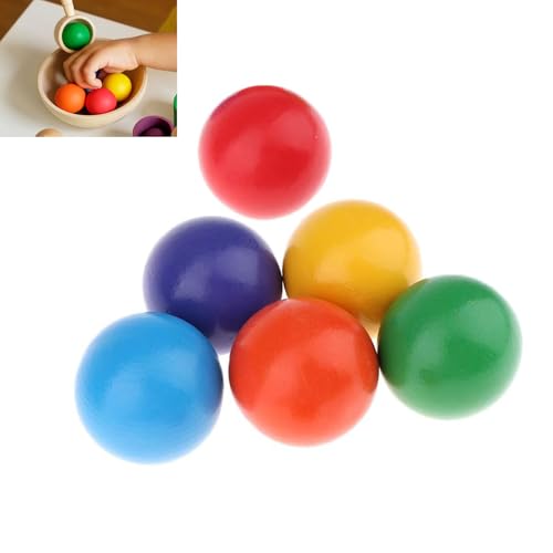 GERUI 6 X Holzkugeln Regenbogen, Regenbogenkugeln, lustige Kinderspielzeuge, Kinder Pädagogisches Lernspielzeug, Vorschul-Lernmaterial für Kinder