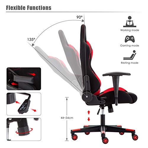 Sedia Gaming di Tessuto, Poltrona Ufficio Ergonomica Stoffa con Supporto Lombare, Reclinabile Poltrona Gamer Sedile Regolabile Alta, ?Rosso - Sedia gaming - Immagine 4