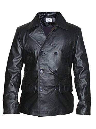 VearFit Double Breast Men Trench Coat Blazar Black Real Leather