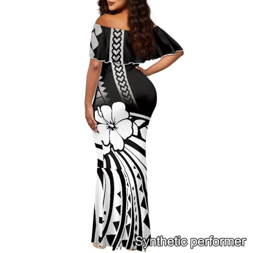 Image of Polynesian Dresses for Women Off Shoulder Maxi Dress Puletasi Samoan Dresses S-7XL