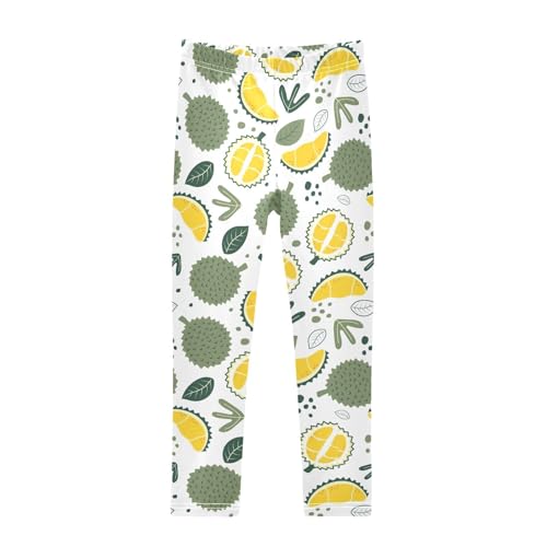 Cute Durian Fruits and Leaf Girls Leggings,Workout Leggings for Girls Toddler Athletic Leggings Size for 3-10T