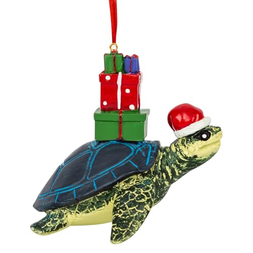 3D Sea Turtle in Santa Hat Christmas Ornament with Gift Box Xmas Ornament
