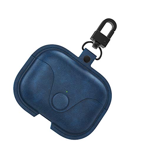 MoKo Case Fit AirPods Pro 2019, [Visible Front LED] PU Leather Vintage Style Snap Closure Protective Cover Carrying Pouch Pocket with Keychain for Apple Airpods Pro Wireless Charging Box - Dark Blue