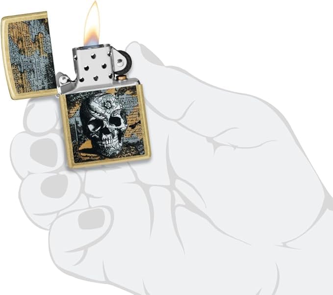 Encendedor Zippo personalizado diseño calavera floral miniatura 3