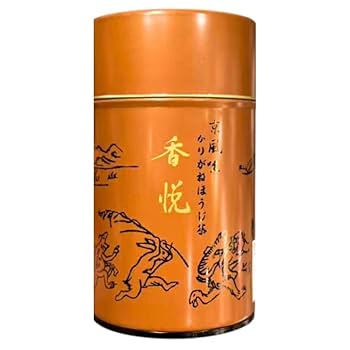 Amazon | 鳥獣戯画絵柄缶【 ほうじ茶 香悦 ・ オレンジ 缶 】柳
