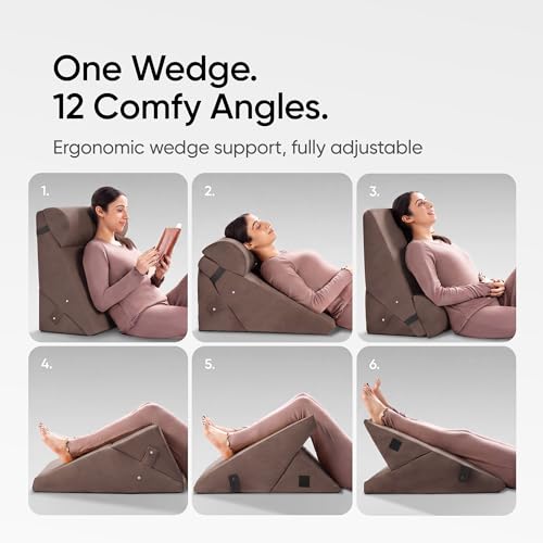 Image of Frido Adjustable Wedge Max Cushion, 12-Way Adjustable Pregnancy Pillow & Leg Elevation Pillow, Relieves Neck, Back & Shoulder Pain, Great for Reading, Sleeping & Relaxing | Coffee Brown