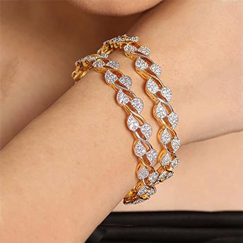Image of ZENEME Leaf Shaped American Diamond Gold Plated Bangles Jewellery For Women & Girls (2.8)