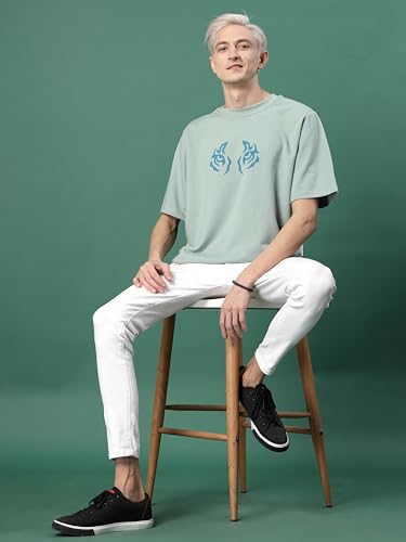 Image of Rigo Back Printed Half Sleeves Round Neck Oversized T-Shirt for Men | Drop Shoulder T-Shirt for Men | Loose Baggy Fit T-Shirt for Men