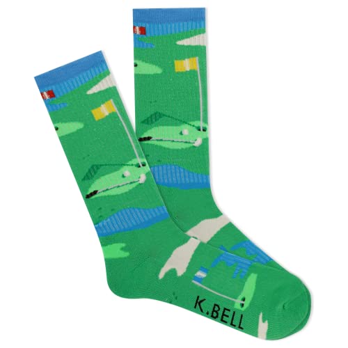 K. Bell Mens Golf Course Crew Socks, 10-13, Green