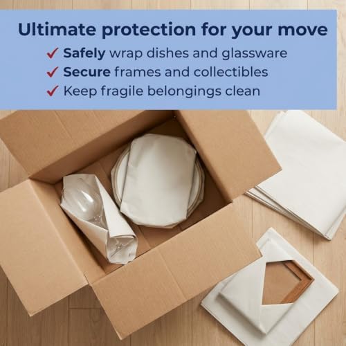 Image of BOX USA Packing Paper Sheets 27 inch x 17 inch (160 Sheets, 5 lb) - Newsprint Paper for Shipping, Storage and Moving Supplies, White