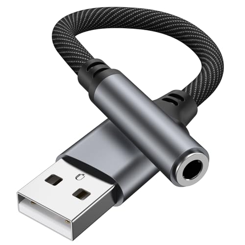Tobfit USB auf 3,5mm Klinke Aux Adapter,USB Soundkarte Extern auf 3,5mm Audio Stereo Konverter Adapter für Kopfhörer, PC, Laptop, Linux, Desktop, PS4, Lautsprecher