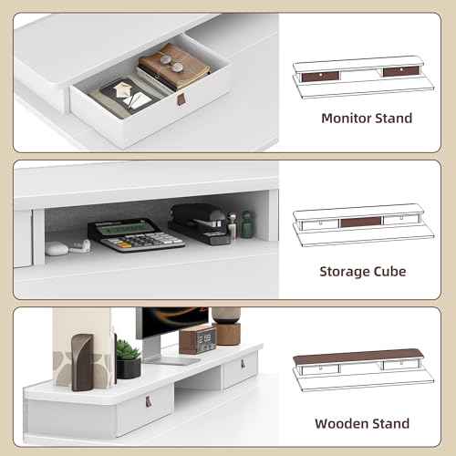 Image of TIQLAB Standing Desk with Two Drawers, Stand Up Standing Desk Adjustable Height, Electric Sit Stand Table with Storage Shelf and Splice Board, 48 * 24 inch, White