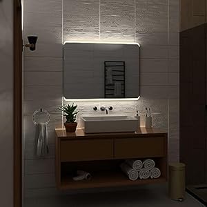 Alasta Espejo de baño LED Moderno y Elegante, Espejo Redondeado, Espejo de Pared, Espejo Iluminado, Espejo LED -Modena - 100x70 cm - Iluminación LED - Blanco Neutro