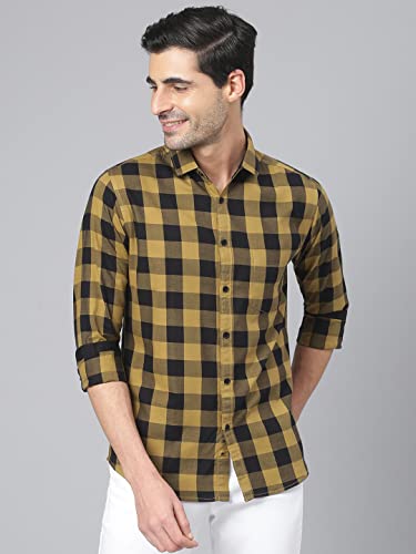 Image of Dennis Lingo Men's Cotton Box Checkered Slim Fit Casual Shirt with Chest Pocket, Full Sleeve Shirt for Formal & Casual Wear