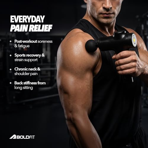 Image of Boldfit BoldGun Thrust Full Body Massage Gun for Pain Relief - Deep Tissue Muscle Massager with 4 Pro Heads, 6 Speed Levels & Type-C Charging for Gym & Home, Black