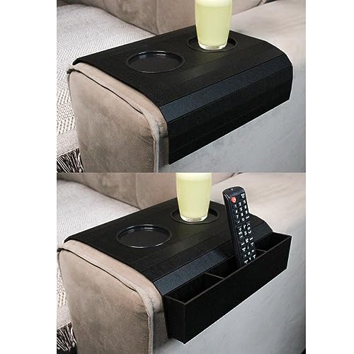 Kit 2 Esteira De Sofá Porta Controle + Porta Copos Preto