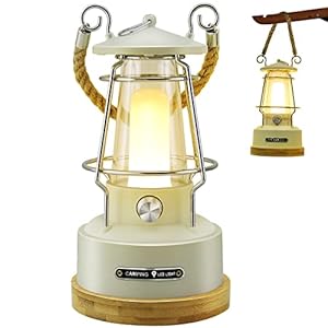 SYLSTAR Retro Campinglampe, 370 Lumen LED Campingleuchte Batteriebetrieben with Stufenlos Dimmbar, Akku aufladbar, Extra…