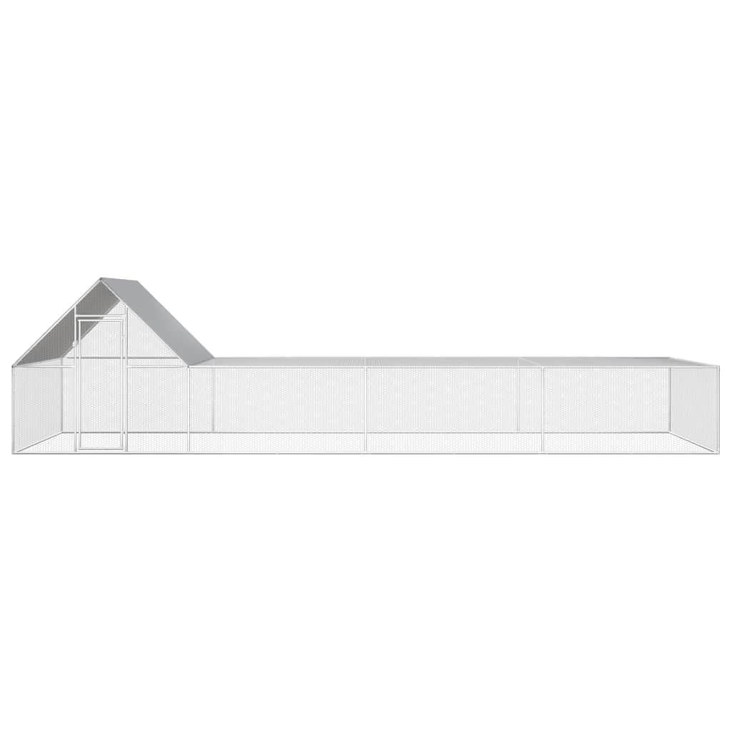 Gallinero de 8 x 2 x 2 m, acero galvanizado con techo impermeable y puerta con cerradura para aves de corral, caño de malla de alambre estable y construcción duradera de acero