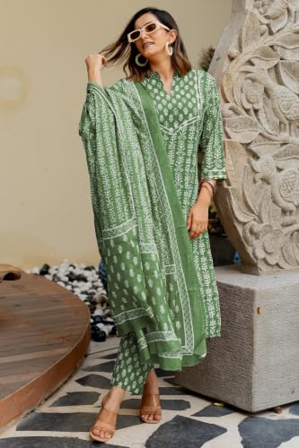 Image of MIRCHI FASHION Pure Cotton Women Straight Printed Kurti Set with Dupatta & Pant