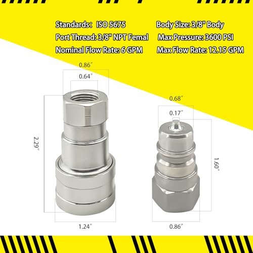 Image of 3 /8'' AG,ISO 5675 Hydraulic Quick Connect Coupler Set, 3 /8 inch Body 3 /8 inch NPT Heavy-Duty Carbon Steel Coupling Fittings