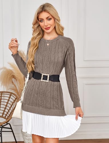 Angashion Womens Cable Knit Sweater Dress Patchwork Pleated Fall Mini Dress - image 5