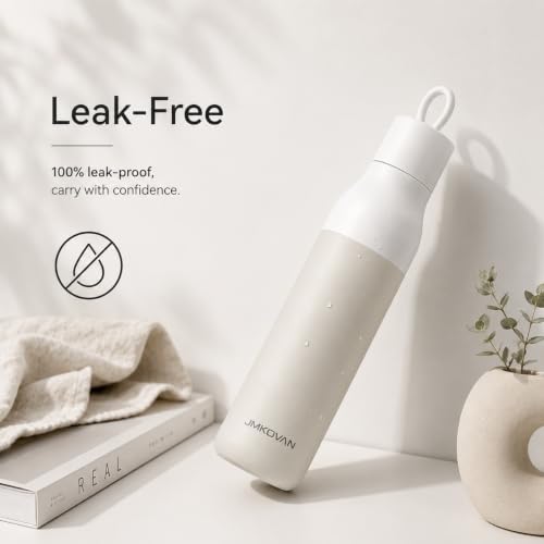Image of Slim insulated Stainless Steel Water Bottle with Handle, Vacuum Double Wall, Leakproof Lid, Fits Car Cup Holder, Minimalist Design (1-pack)