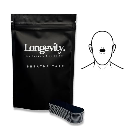 Longevity Breathe Tape - 30 Strips (Black) - Anti Snoring Nasal Strips for Better Sleep & Improved Airflow - Hypoallergenic Nose Strips for Breathing, Clinically Proven Snoring Aids for Men & Women