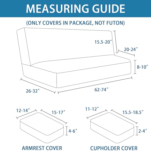 H.VERSAILTEX 4 Pieces Stretch Futon Covers Sofa Bed Slipcover with Removable Armrests and Cupholders Covers Furniture Protector High Spandex Small Checks Jacquard Fabric, Black - Image 3