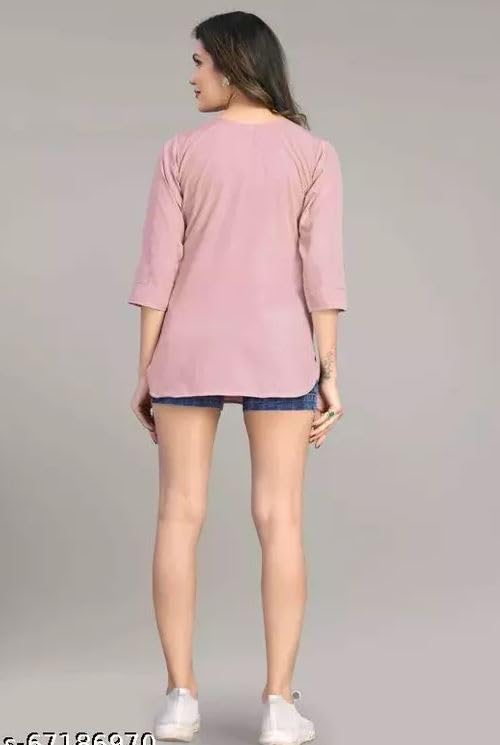 Image of Himanshi Enterprises Women's Traditional Casual 3 /4 Sleeves Mandarin Nack Rayon Solid Short Kurti