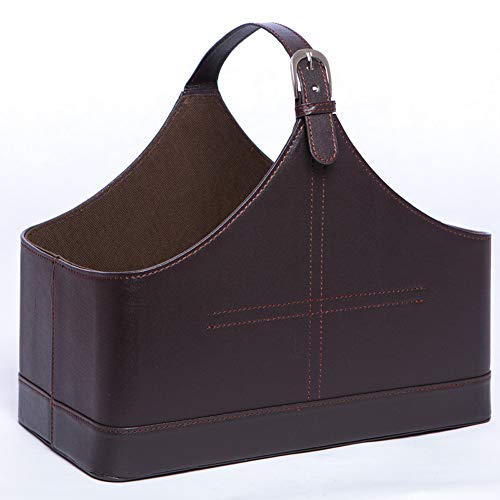 Leather Storage Basket,Mdf Structure Wine Flowers Fruits Magazine Holder Rack/ Bins,With Top Handle For Holiday Presents Gifts Display (Middle, Coffee) #TOP1