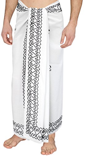 LA LEELA Men's Casual Embroidery Beach Lava Lava Cover-Up Summer Long Swimwear Sarongs for Men Beachwear Vacation Sulu Pareo Wrap One Size Pearl2