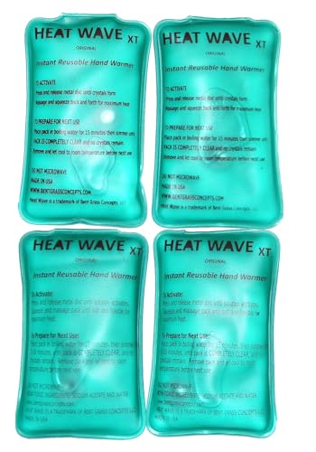 HEAT WAVE Instant Reusable Hand Warmer Heat Pack 4-Pack Green, Large Instant Warmth, Medical Grade Vinyl, for Camping, Hiking, Pain Relief. Click Heat, just Boil to Reset - 3