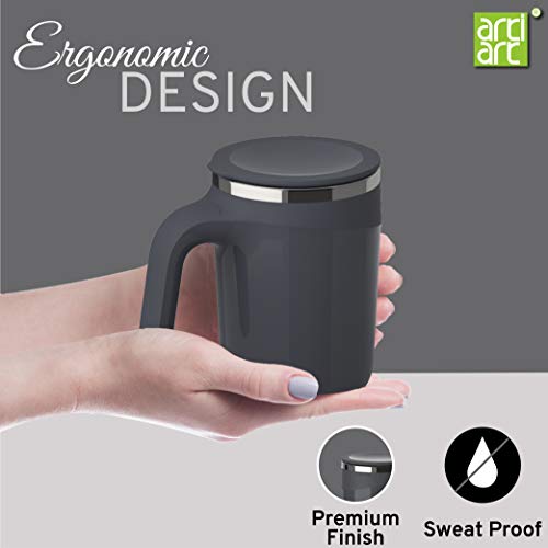 Image of Taiwan Doctor Stainless Steel Spill Proof Suction Mug with Flip Up Lid, Patented Design & Suction Technology,Hot & Cold- 2 Hours, Tea & Coffee Mug (480 ML) Dark Gray