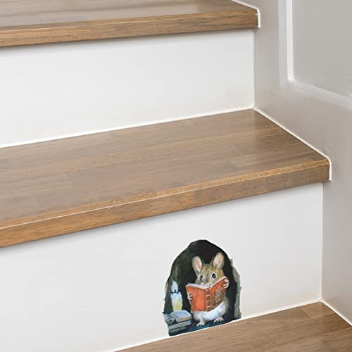 Walbest 3D Mouse Hole Wall Stickers 3Pcs Mouse Reading Book In Wall Decals - Water Proof Funny Wall Stickers For Bedroom Nursery Wall Decor(Mouse Color Upgrade) #TOP3