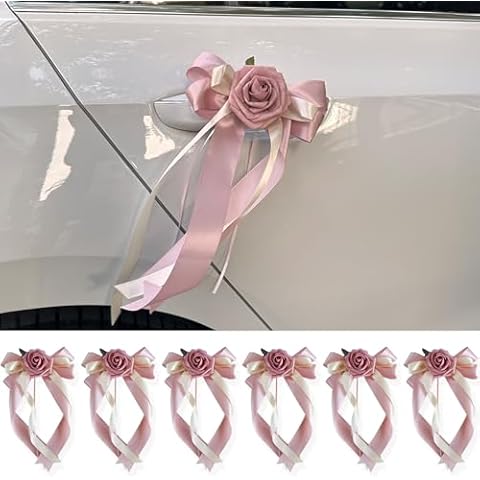 zmoso 6 PCS Pink Wedding Car Door Handle Flowers Cover