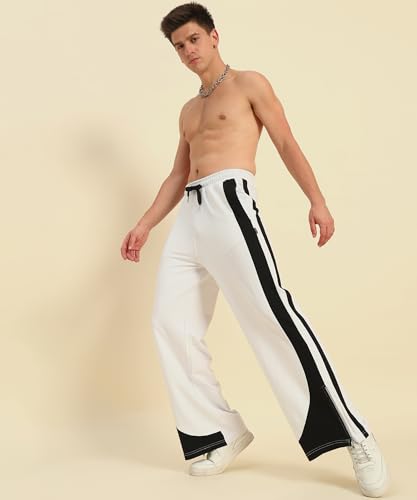 Image of POCKMAN Men Black & White Curve Pipping Wide Leg Comfort Joggers