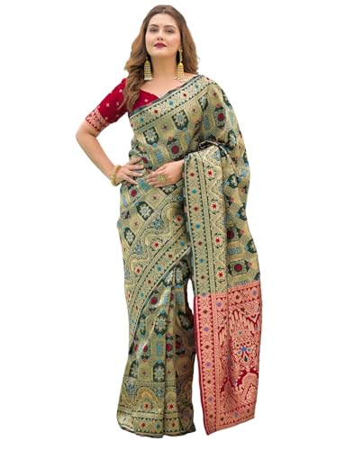 Image of SIRIL Women's Banarasi Weaving Soft Silk Saree With Unstitched Blouse Piece(4791S141 Green)