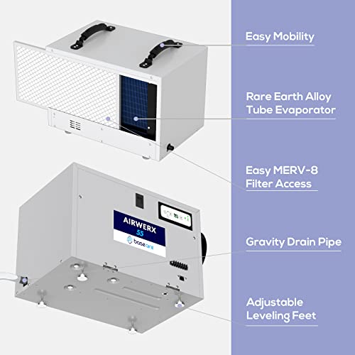 Baseaire Basement Crawl Space Dehumidifier 113 Pint With Continuous Drain Hose, Compact Commercial Industrial Home Dehumidifiers For Basements Crawlspace Garage Attic Whole House, 5 Years Warranty #TOP6