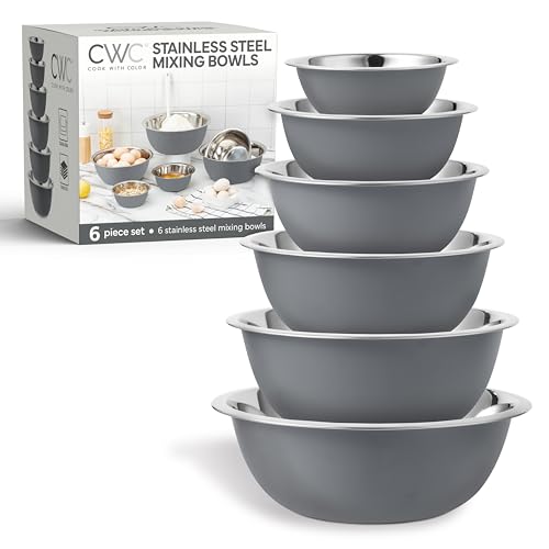 COOK WITH COLOR Stainless Steel Mixing Bowls Set - Nesting Bowls, 6 Pieces, Grey