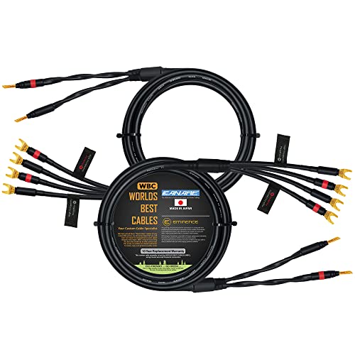 6 Foot - Canare 4S11 – Audiophile Grade - HiFi Star-Quad Bi-Wire Speaker Cable Pair with Eminence Gold Banana & Spade Connectors [Banana x2 – Spade x4]
