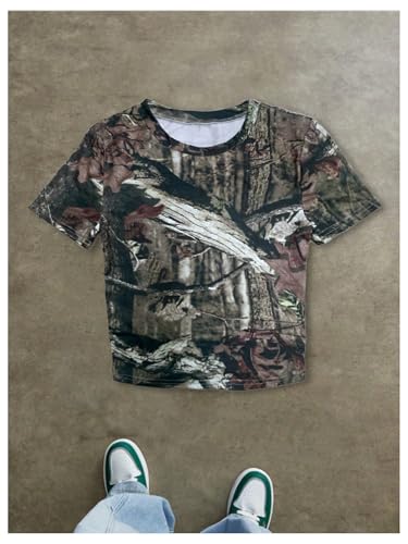 SOLY HUX Women's Camo T Shirt Crew Neck Short Sleeve Vintage Tees Maple Leaf Print Summer Streetwear Crop Tops3