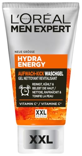 L'Oréal Men Expert XXL Gesichtsreinigung gegen müde Haut für Männer, Erfrischendes Waschgel gegen Unreinheiten, Herren Cleanser für das Gesicht mit Guarana und Vitamin C, Hydra Energy, 1 x 150 ml