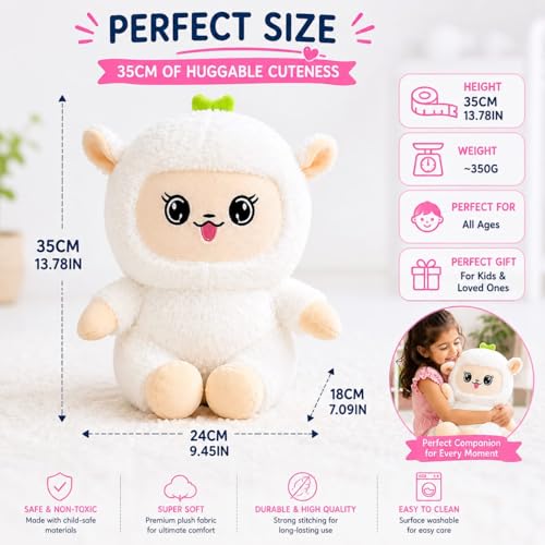 Image of Cute White Lamb Doll Plush Soft Toy for Kids, Baby & Girls | Ultra Soft Stuffed Animal Doll for Hugging, Playing & Gifting | Washable Teddy Plush Toy 35CM