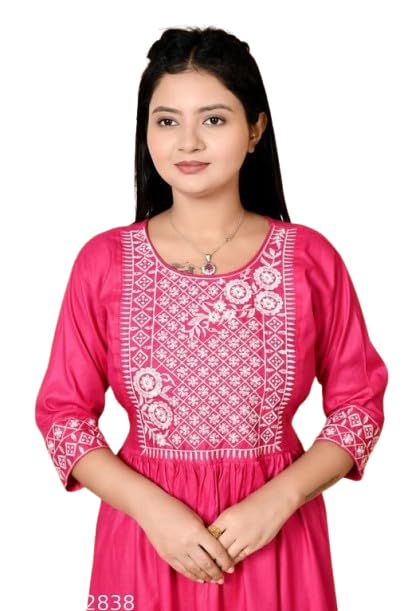 Women's Stylish Rayon 3/4 Sleeves Embriodery Kurta with White Border-picture-21