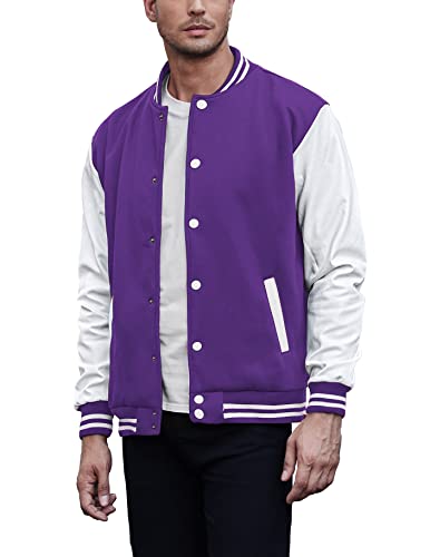 COOFANDY Mens Fashion Varsity Jackets Leather Sleeve Slim Fit College Baseball Letterman Bomber Coat