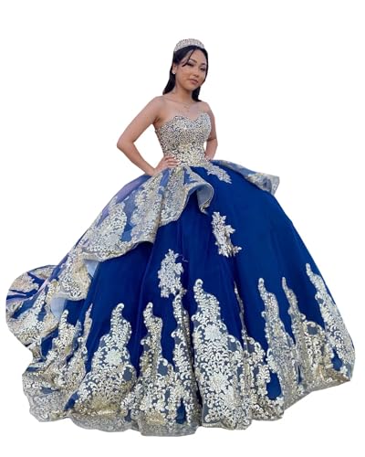 laced with gold maxi dress blue Navy Blue Long Prom Dress with Gold Sequins