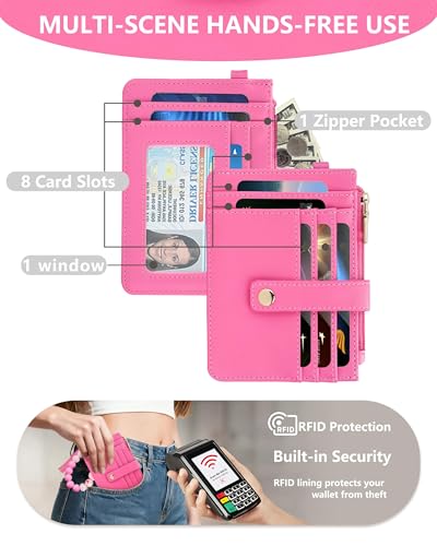 Image of Wristlet Wallet for Women,Keychain Wallet with AirTag Holder (Hot Pink)