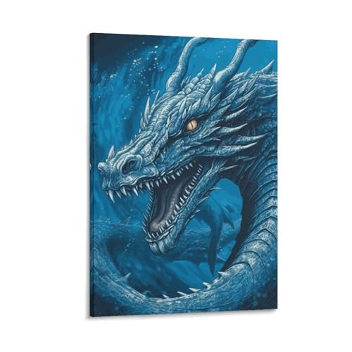 Peinture sur toile dragon bleu moderne décoration pour bureau