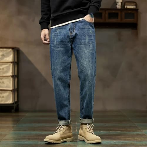 Men's Blue Baggy Jeans Harem Pants Loose Fit Scratched Denim Fitness Trousers3